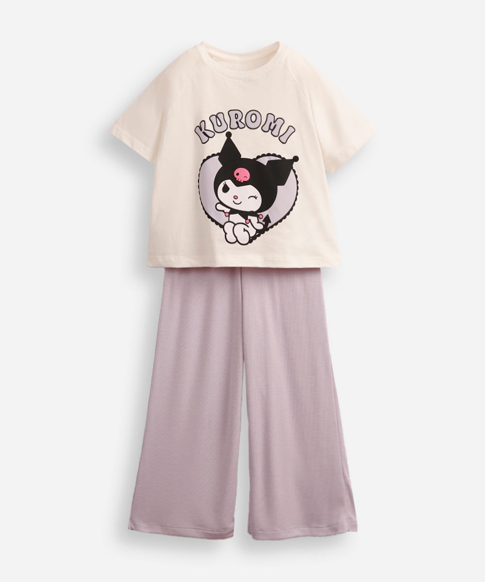 pijama longo infantil de algodão hello kitty off white