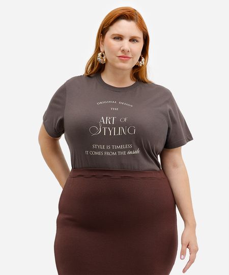 camiseta feminina de algodão art of styling mindset plus size marrom GG4 camiseta feminina de algodão art of styling mindset plus size marrom GG4