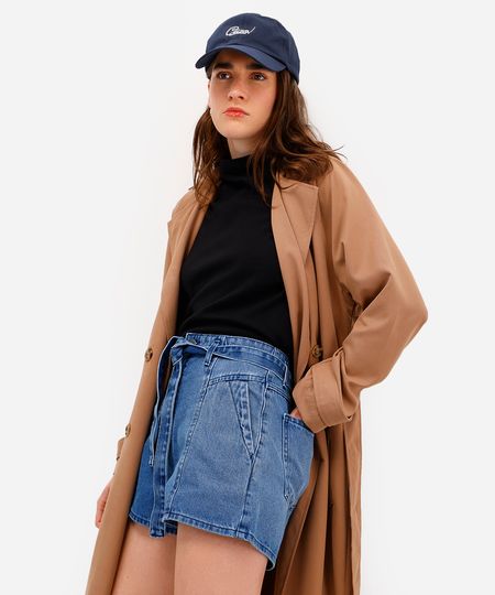 short mom feminino jeans com faixa azul 42