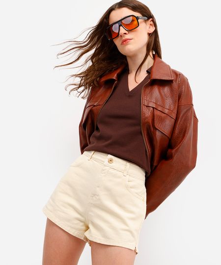 short feminino sarja com fendas amarelo 44