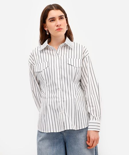 camisa feminina de algodão listrada off white GG