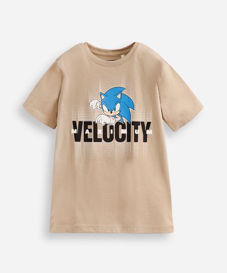 camiseta infantil de algodão manga curta sonic bege 8