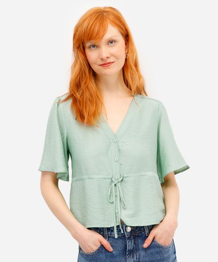 blusa feminina com viscose manga curta verde M blusa feminina com viscose manga curta verde M