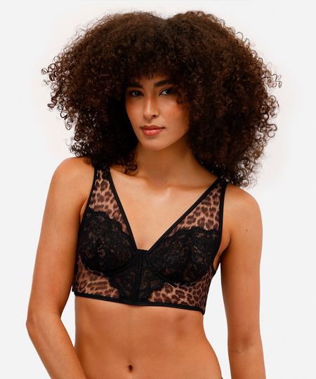 sutiã triângulo de tule e renda animal print bege 42 sutiã triângulo de tule e renda animal print bege 42