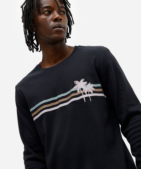 camiseta masculina manga longa com listrada preta P camiseta masculina manga longa com listrada preta P