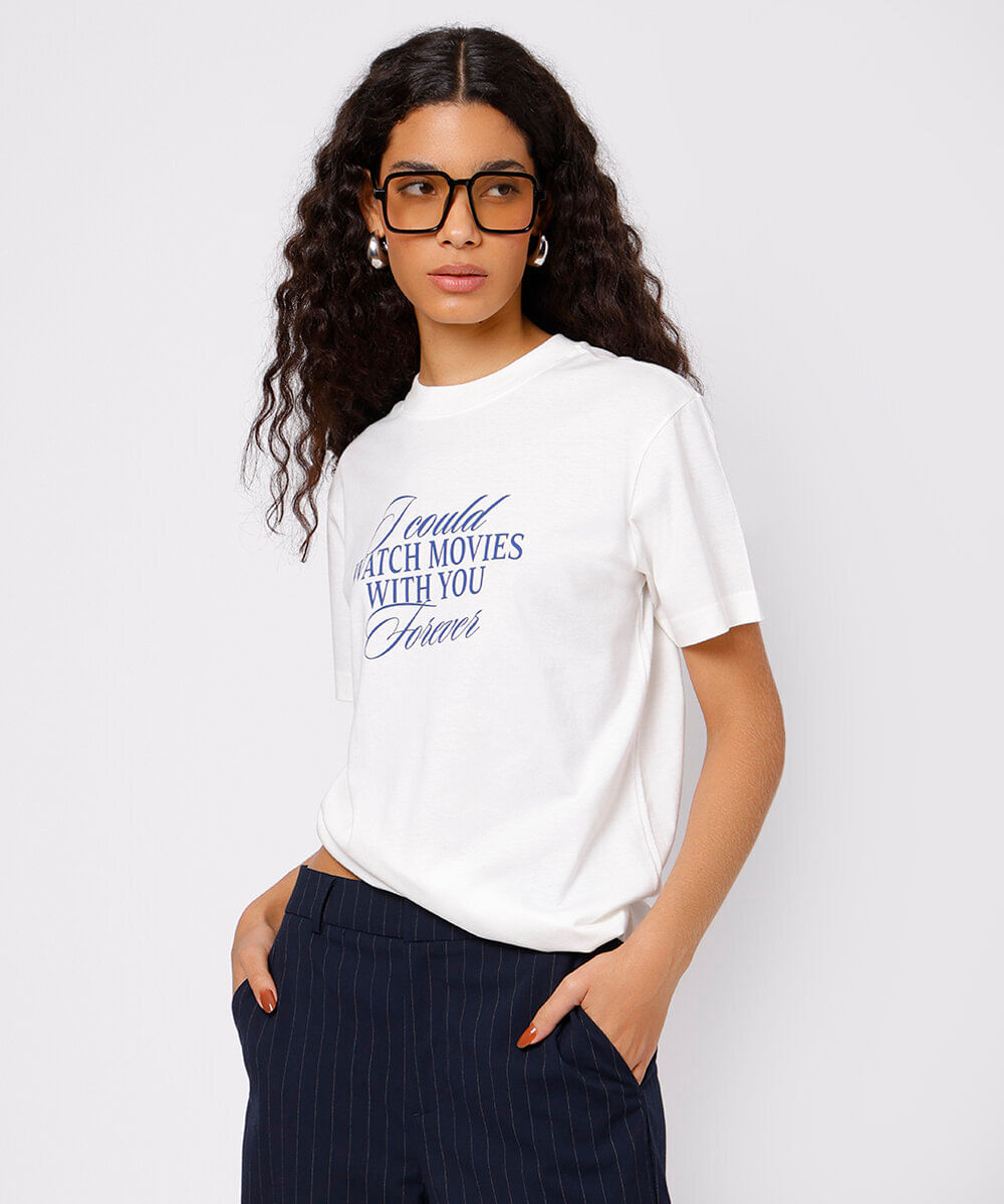 camiseta feminina de algodão estampada mubi mindset off white