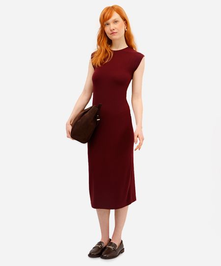 vestido midi básico canelado muscle tee preto - vinho M