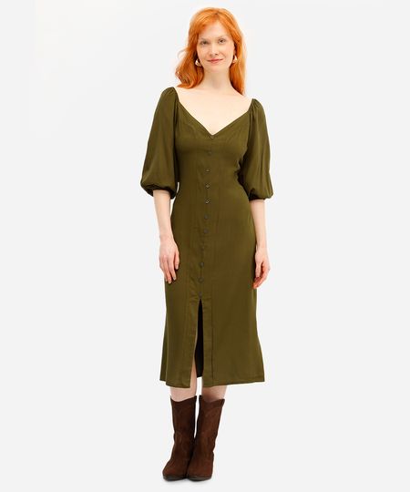 vestido midi feminino de viscose com fenda verde M