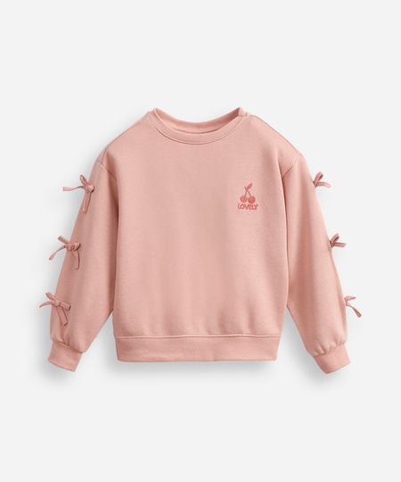 blusão infantil de moletom com laços rosa 6 blusão infantil de moletom com laços rosa 6