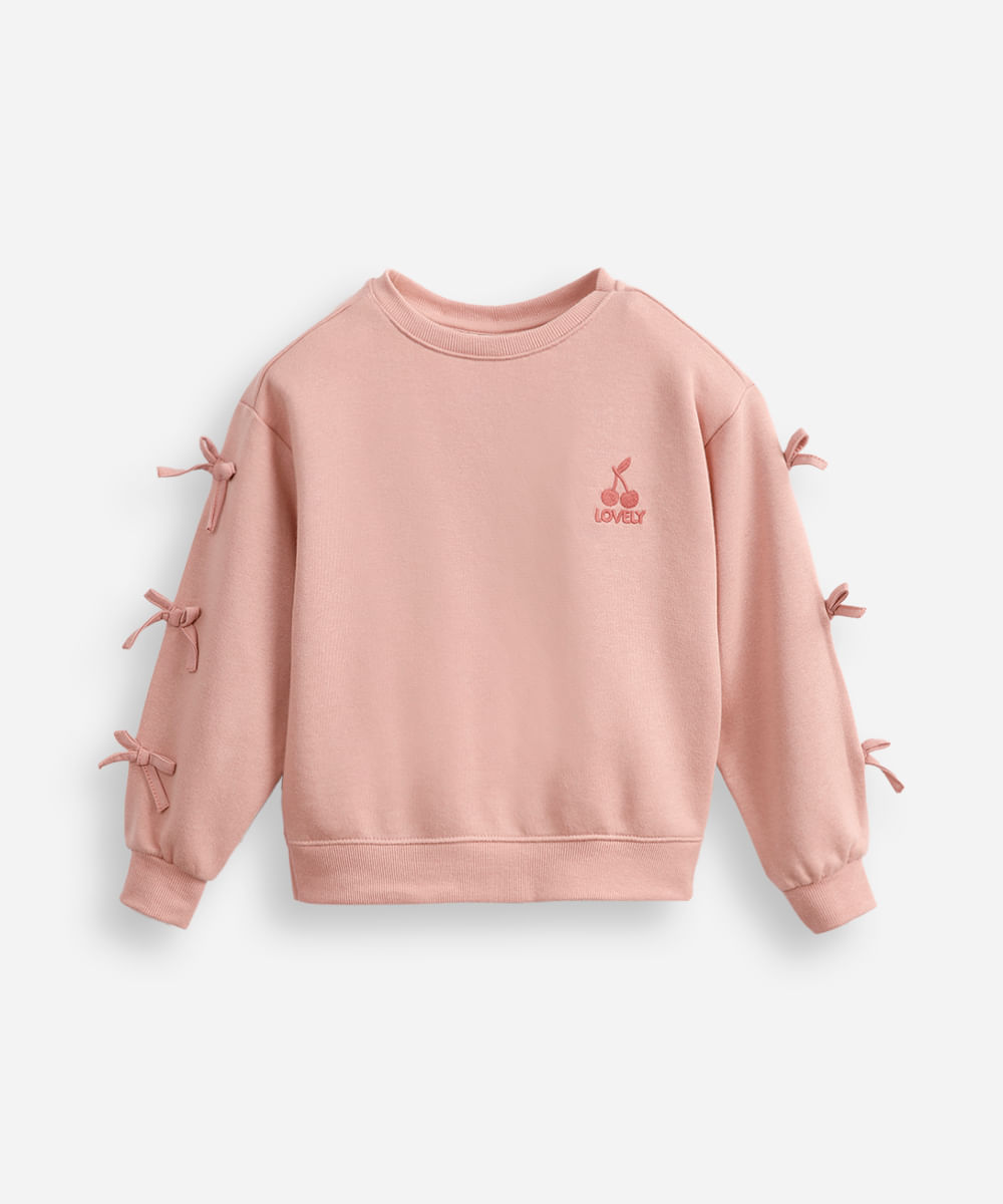 blusão infantil de moletom com laços rosa