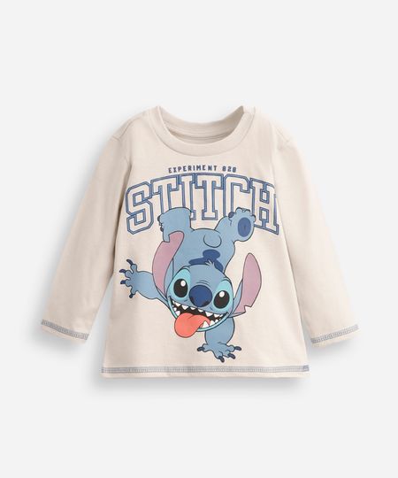 camiseta infantil de algodão manga longa stitch cinza 1