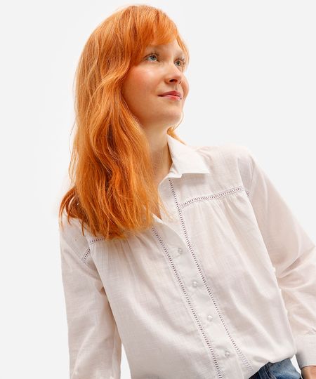 camisa feminina de algodão manga longa off white G