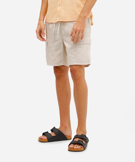 bermuda masculina cós elástico com bolsos bege P bermuda masculina cós elástico com bolsos bege P