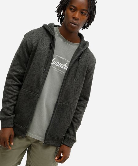 blusão de tricot com capuz - verde M blusão de tricot com capuz - verde M