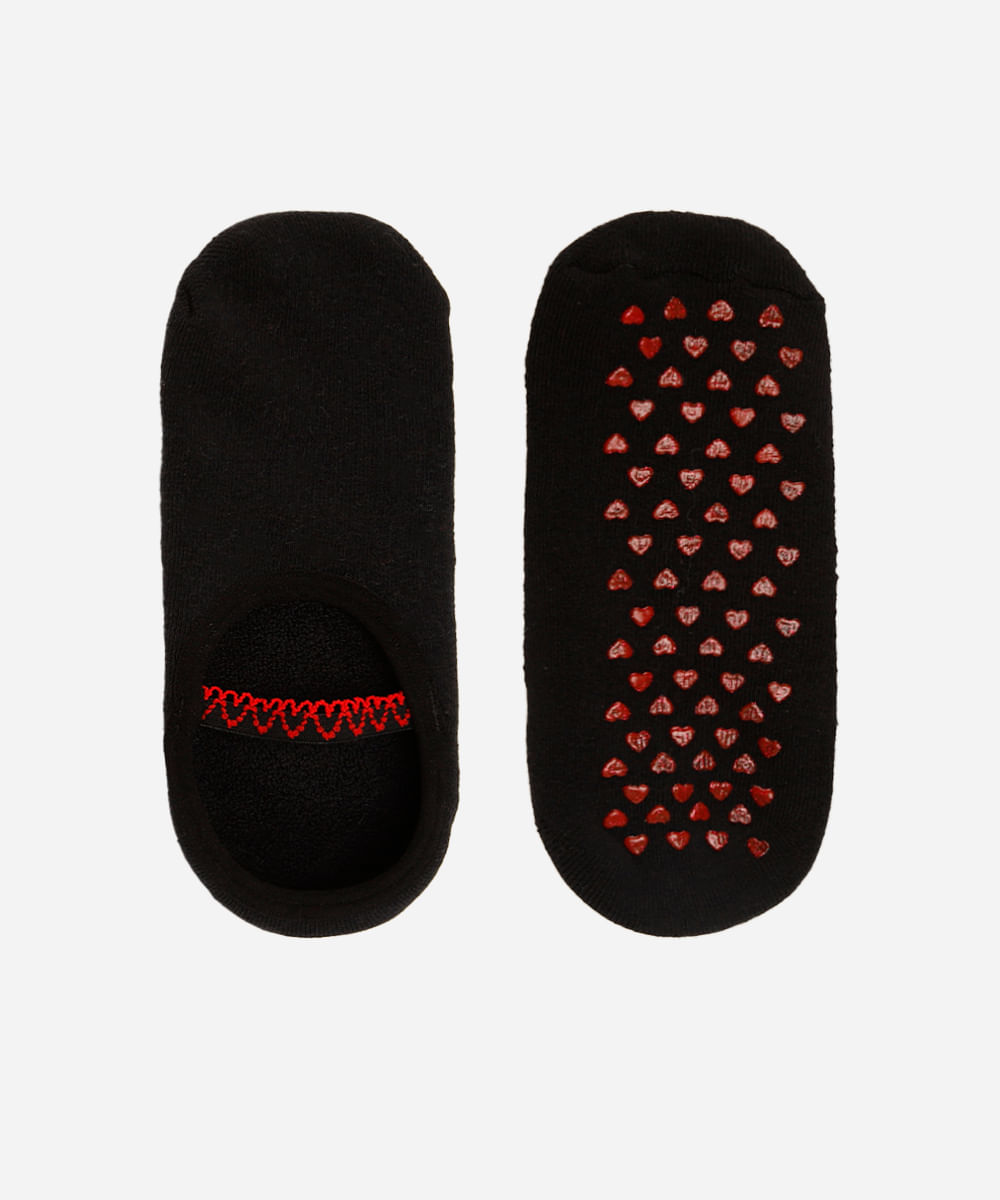 meia sapatinha corações de algodão preta