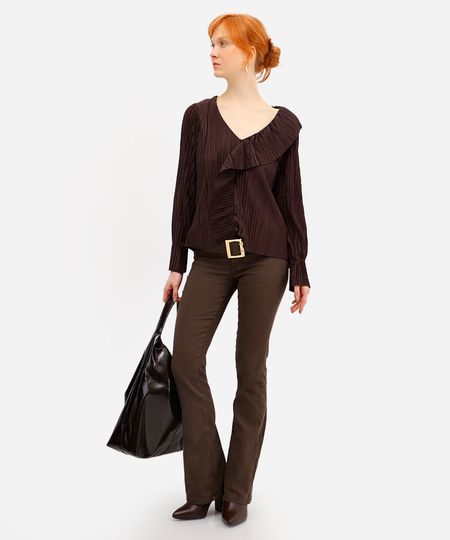 calça boot cut feminina de sarja sawary marrom 36