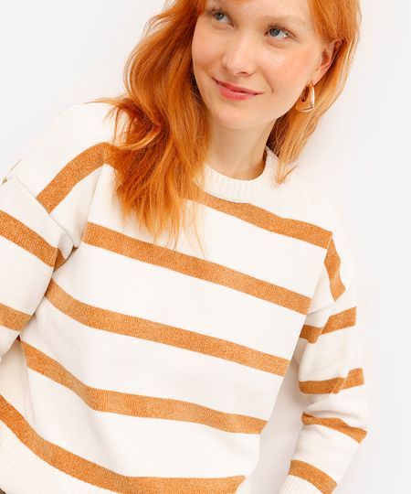 suéter feminino de tricot listrado bege P
