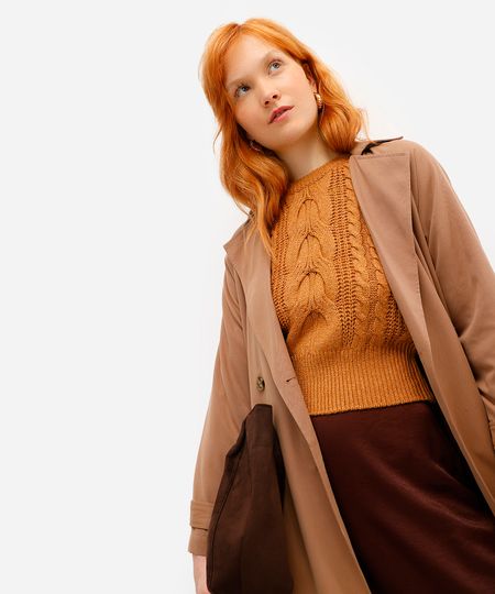 suéter feminino de tricot texturizado amarelo G
