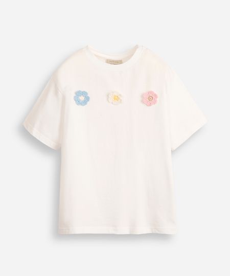 camiseta de algodão infantil manga curta floral - off white 8