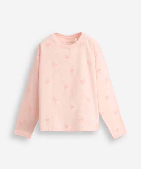 blusa de algodão infantil manga longa lacinho rosa 10 blusa de algodão infantil manga longa lacinho rosa 10