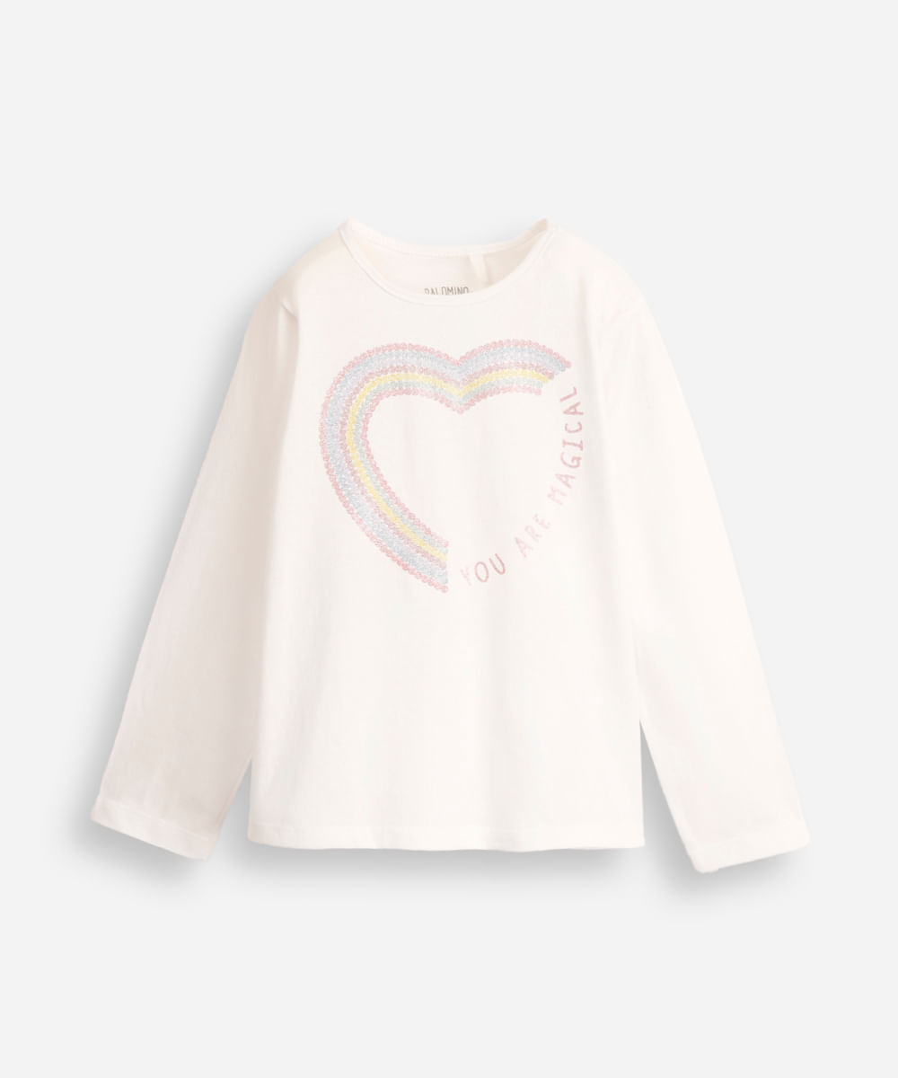 blusa de algodão infantil manga longa you are magical off white