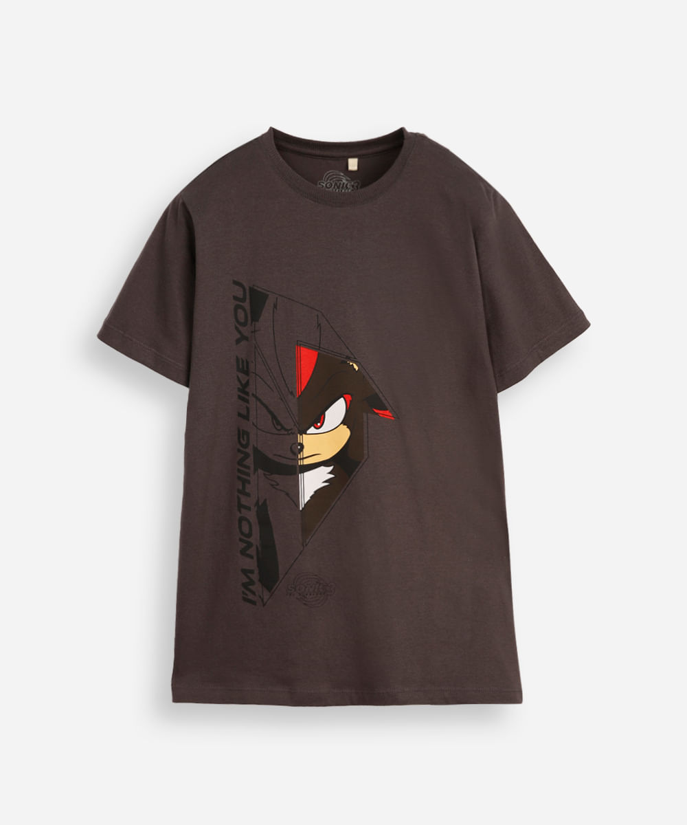 camiseta de algodão infantil manga curta sonic cinza