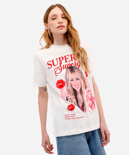 camiseta feminina de algodão hannah montana off white P