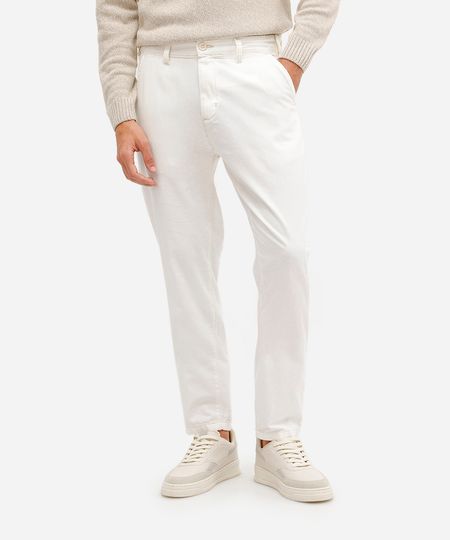 calça reta masculina de sarja texturizada bege 42
