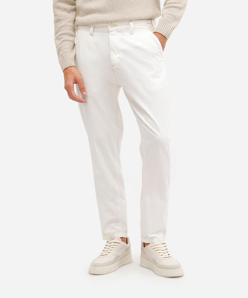 calça reta masculina de sarja texturizada bege