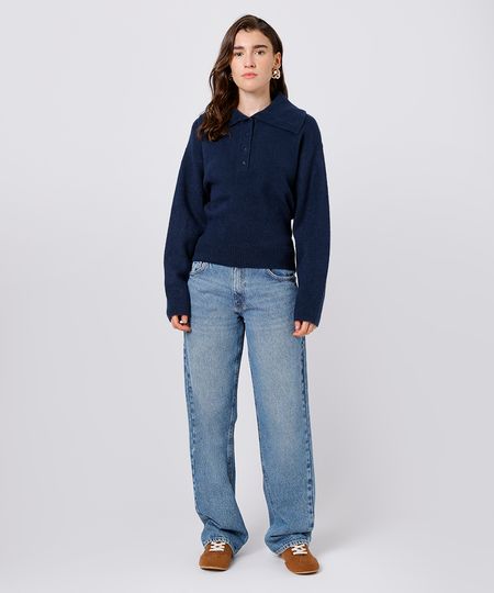 calça reta feminina jeans mindset azul 36