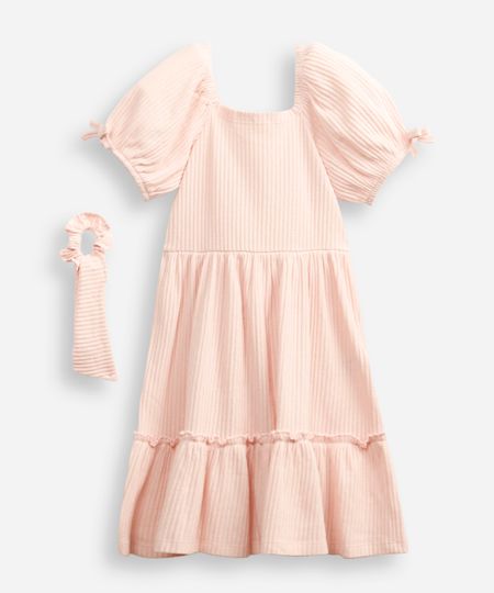 vestido de algodão infantil texturizado com scrunchie rosa 6 vestido de algodão infantil texturizado com scrunchie rosa 6