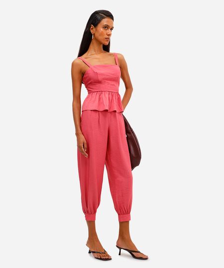 calça feminina de viscose com pregas texturizada rosa 40