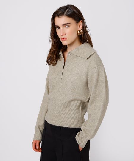 suéter feminino de tricot com gola texturizado mindset bege M