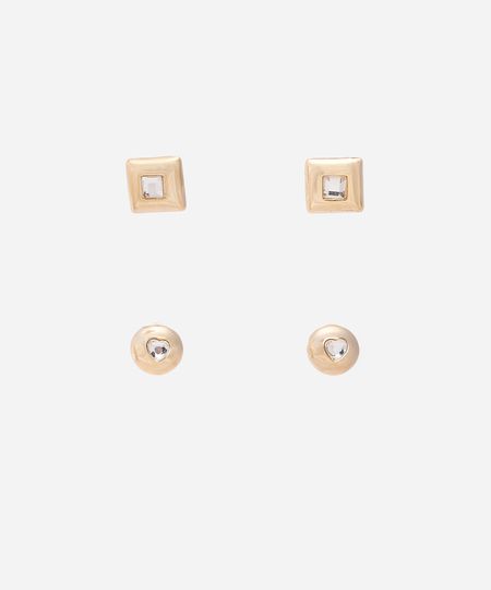 kit de 2 brincos com strass dourado UNICO