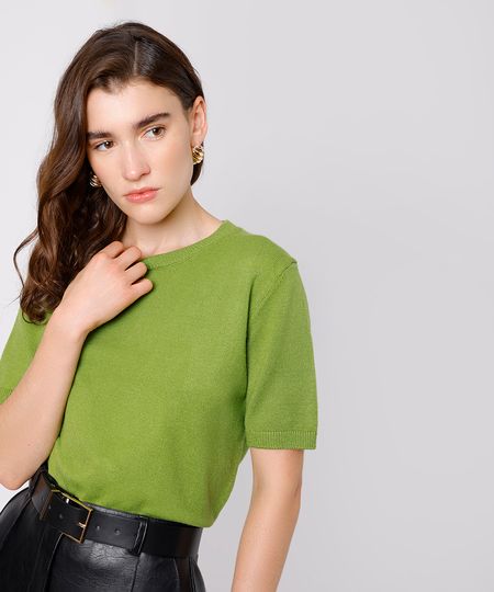 blusa feminina de tricot manga curta mindset verde PP blusa feminina de tricot manga curta mindset verde PP