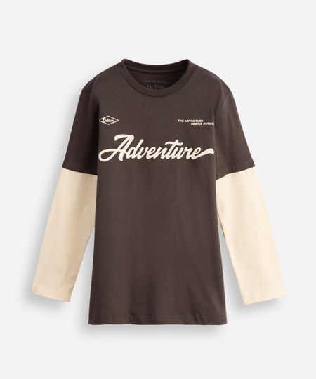 blusa de algodão infantil manga sobreposta adventure cinza 4 blusa de algodão infantil manga sobreposta adventure cinza 4