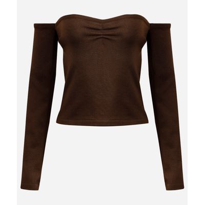 cropped de tricot juvenil ombro a ombro marrom