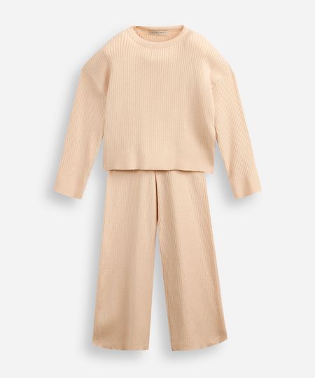 conjunto longo infantil de tricot canelado bege 4 conjunto longo infantil de tricot canelado bege 4