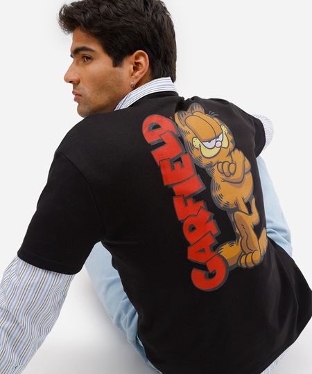 camiseta masculina manga curta garfield preta M