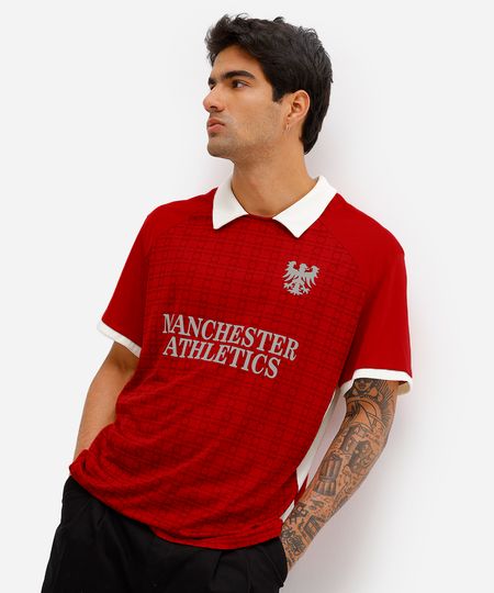 camiseta retrô unissex com gola manga curta manchester vermelha M camiseta retrô unissex com gola manga curta manchester vermelha M