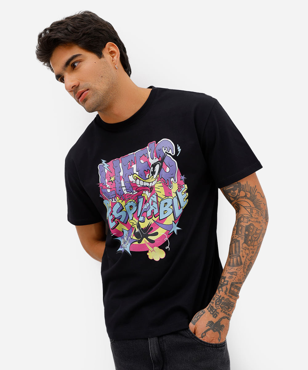 camiseta masculina de algodão patolino preta