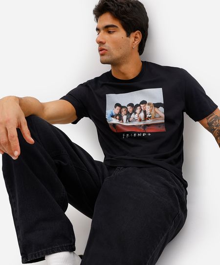 camiseta masculina de algodão friends preta M