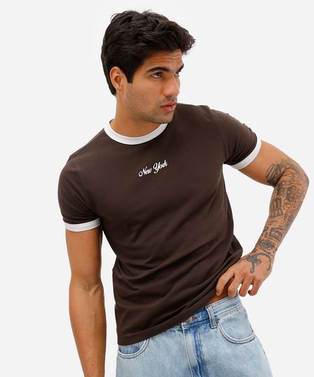 camiseta muscle masculina de algodão new york - marrom escuro M camiseta muscle masculina de algodão new york - marrom escuro M