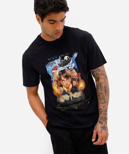 camiseta masculina de algodão harry potter preta GG