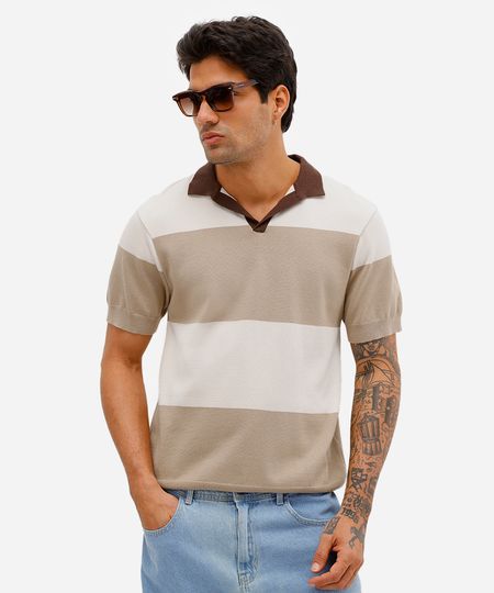 polo masculina de tricot listrada colorida P