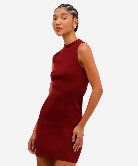 vestido curto feminino de algodão canelado vinho PP