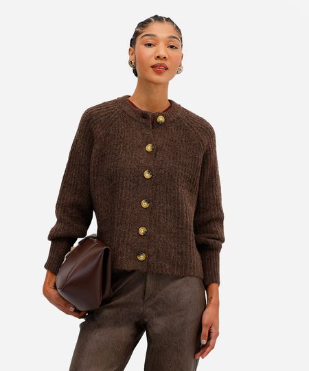 cardigan feminino de tricot texturizado marrom PP