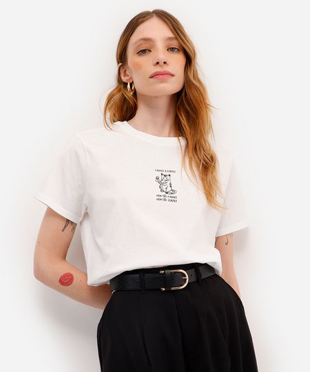camiseta de algodão manga curta firmes e fortes off white P