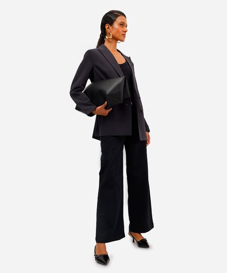 calça wide leg feminina de sarja cintura alta preta 38