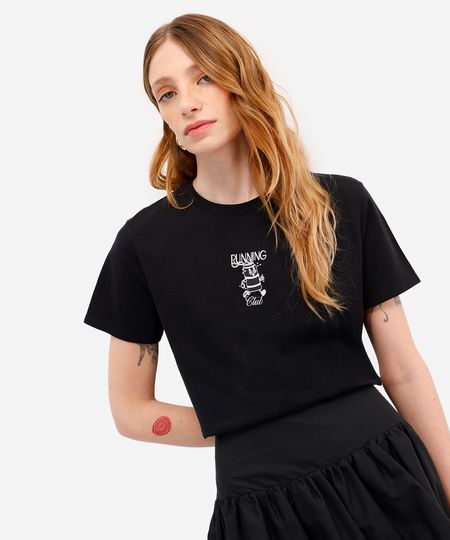camiseta feminina de algodão running club preta M